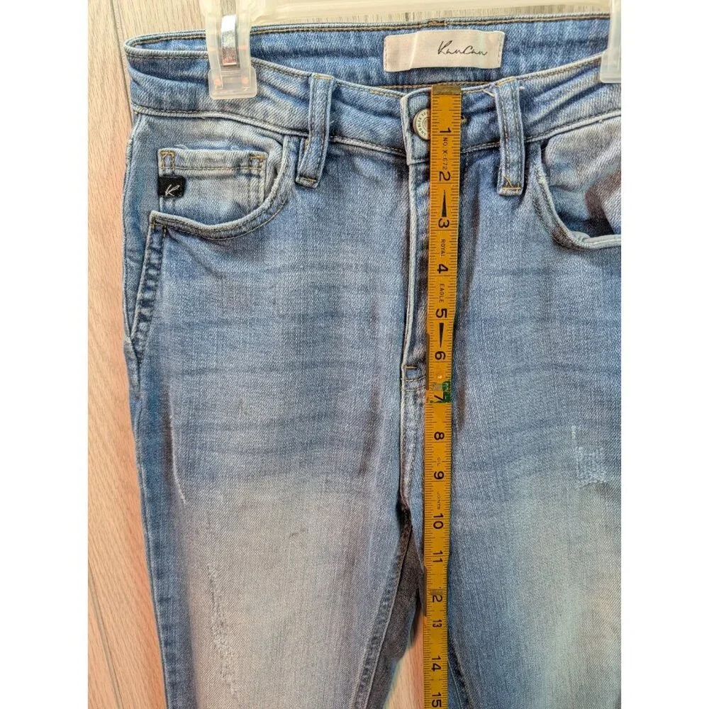 KanCan Flare Jeans Womens 6/25 Light Blue Distressed Fray Hem High Rise Western - Picture 10 of 11